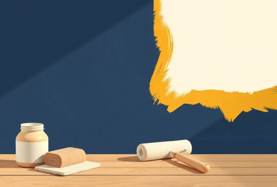 Outils de peinture disposés dans l'ordre des étapes du chantier